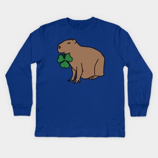 Saint Patricks Day Capybara with Shamrock Kids Long Sleeve T-Shirt